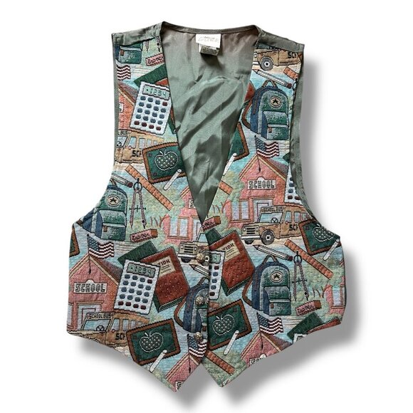 Vintage Tops - Vintage Backwood Blues School Teacher Tapestry Vest Women's Size Medium Retro